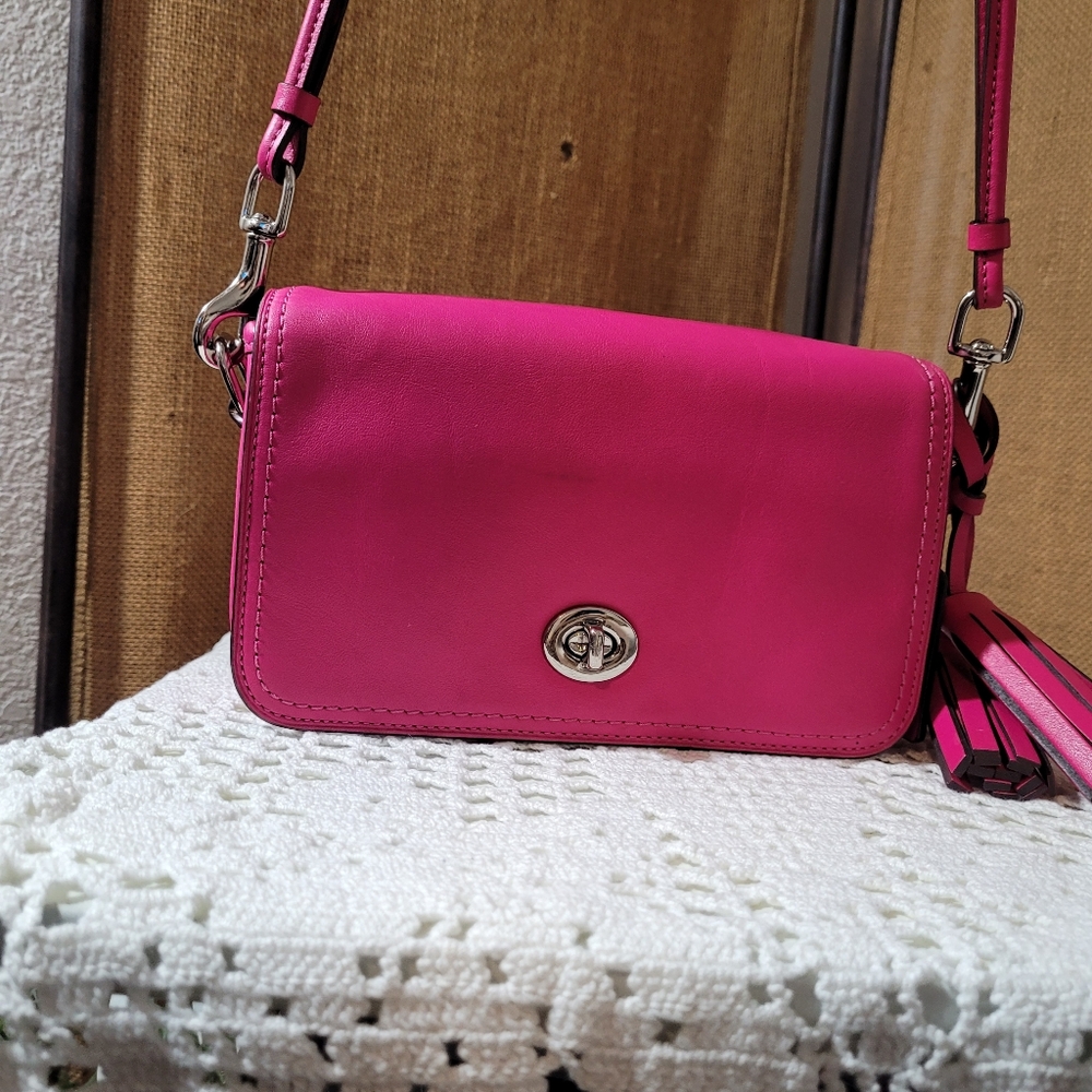 Coach Legacy 19914 Pink Leather Penny Crossbody Bag with Tassel and Handtag - Picture 7 of 13